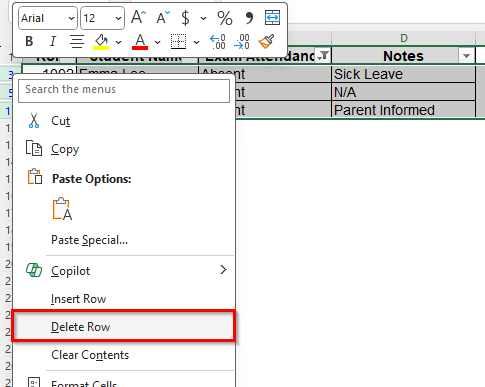 Using Excel Filters to Delete Rows