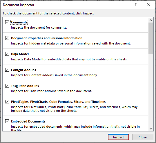 Use Inspect Document Command