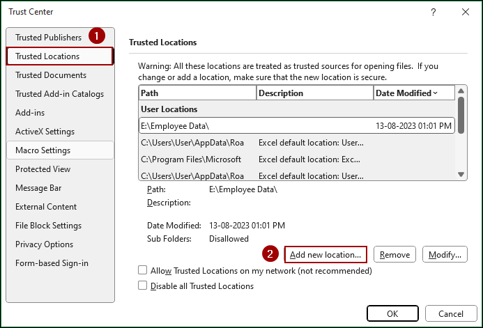 Add Source Folder to Trusted Locations