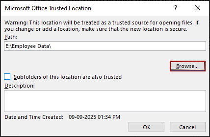 Add Source Folder to Trusted Locations
