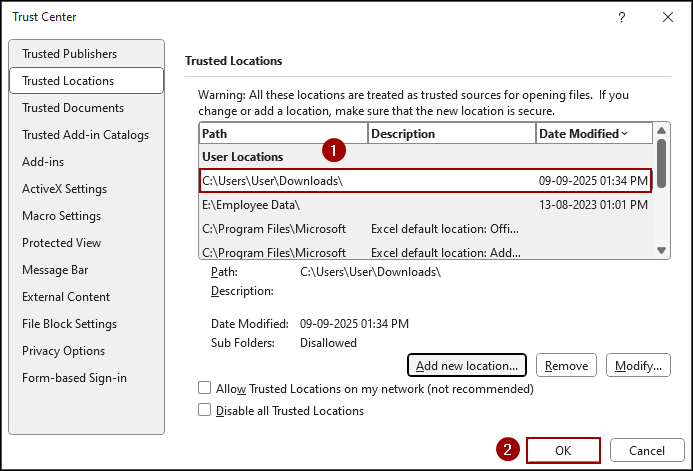Add Source Folder to Trusted Locations