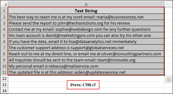 Using Excel Tools to Extract Email from Text 