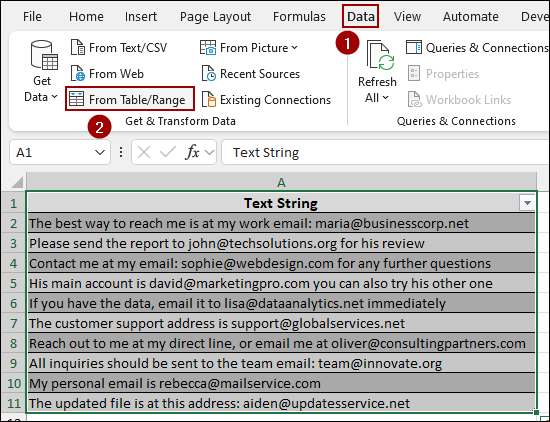 Using Excel Tools to Extract Email from Text 