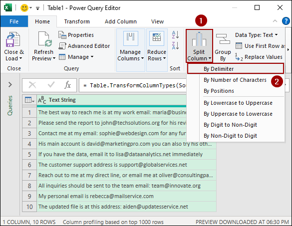 Using Excel Tools to Extract Email from Text 