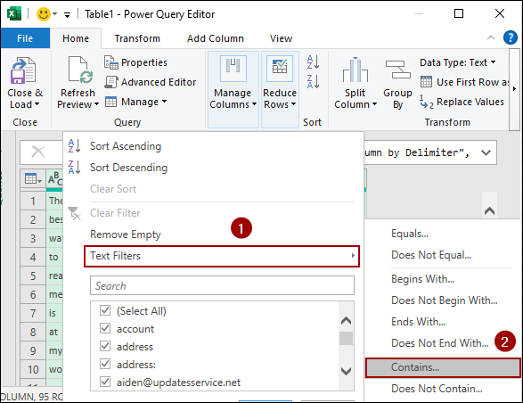 Using Excel Tools to Extract Email from Text 