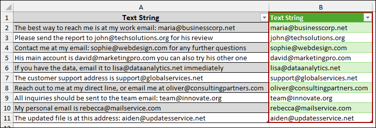 Using Excel Tools to Extract Email from Text 