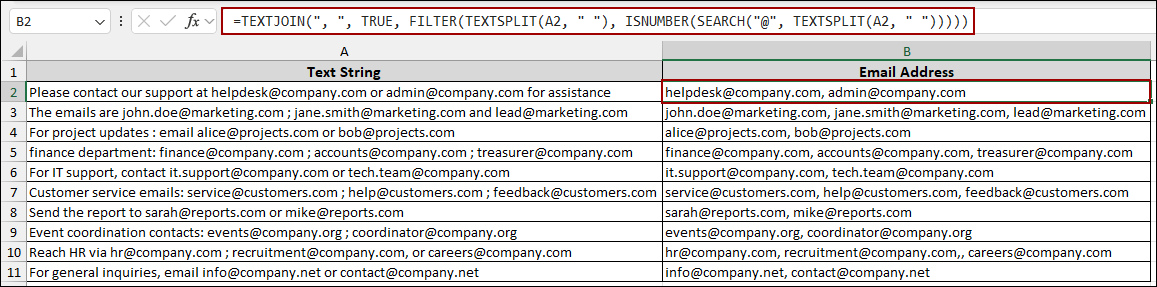 Extracting Multiple Emails from a Single Text String
