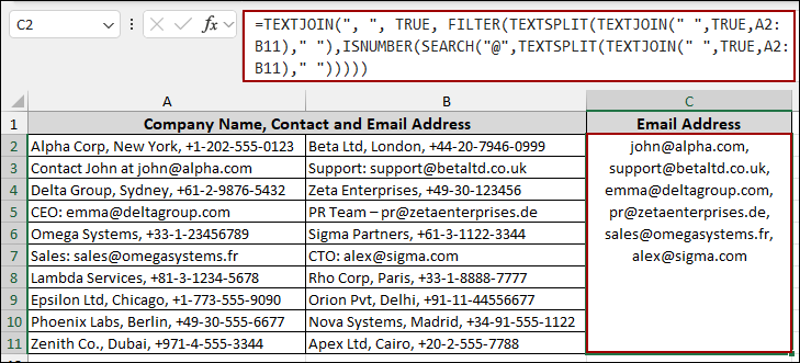 Combining Emails into a Single Cell from Multiple Columns