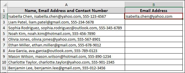 Using Excel Tools to Extract Email from Text