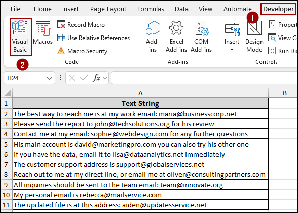 Embedding VBA Code to Extract Email from Text