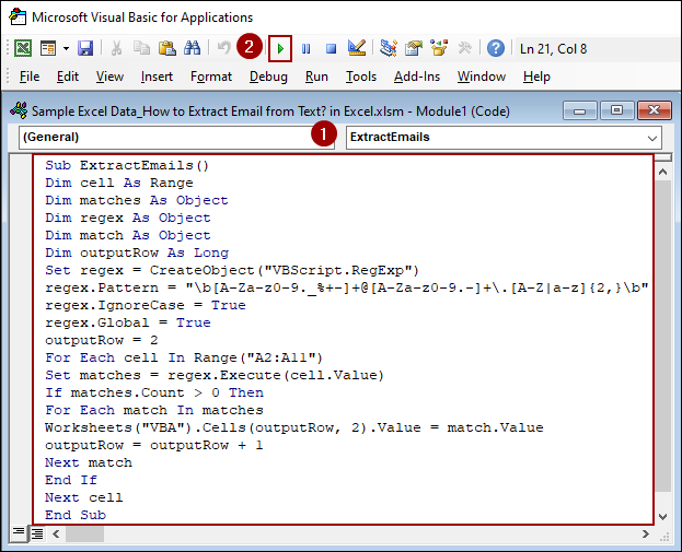 Embedding VBA Code to Extract Email from Text