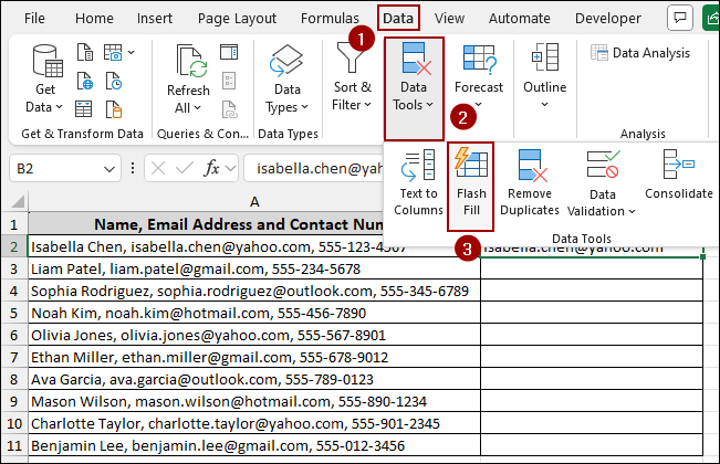 Using Excel Tools to Extract Email from Text