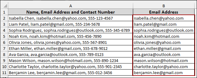Using Excel Tools to Extract Email from Text
