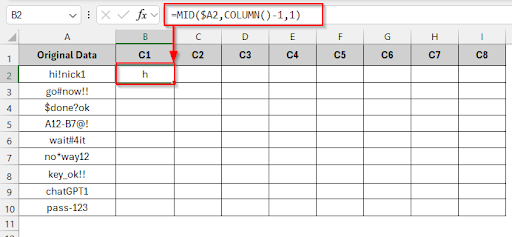 Combining MID with COLUMN Function