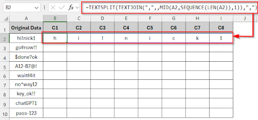 Using TEXTSPLIT Function