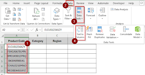 Using the Text to Columns Option