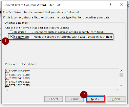 Using the Text to Columns Option