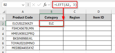 Using LEFT, MID, and RIGHT Functions