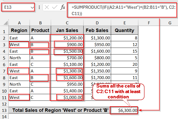 SUMPRODUCT-IF for Multiple Criteria With OR Logic