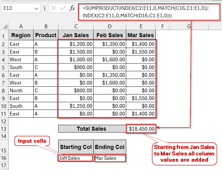 Dynamic Cell Selection in SUMPRODUCT with INDEX Function