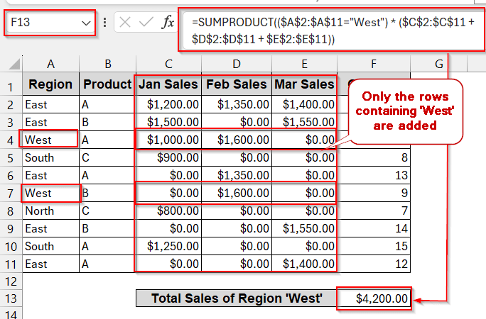 Using SUMPRODUCT Across Multiple Columns with Criteria
