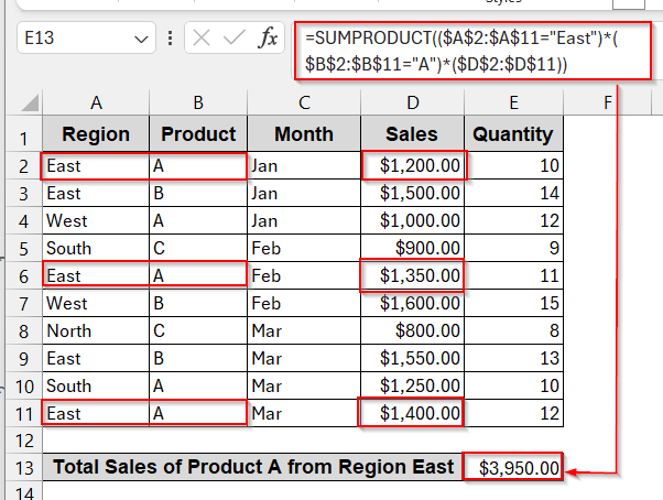 SUMPRODUCT with Two Criteria