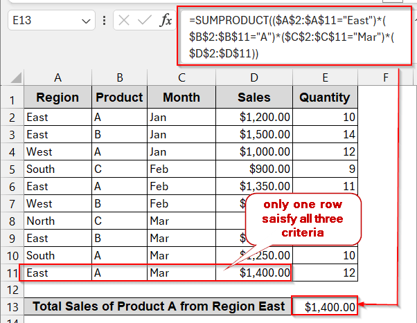 Handling Three or More Conditions with SUMPRODUCT Formulas