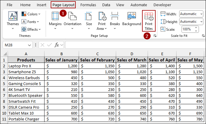 Ensuring Repeated Headers in Multi-Page PDFs Using Print Titles