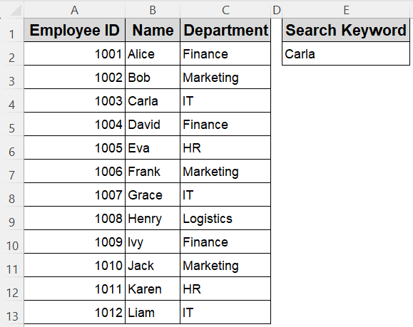 Search a Column and Return the Entire Matching Row