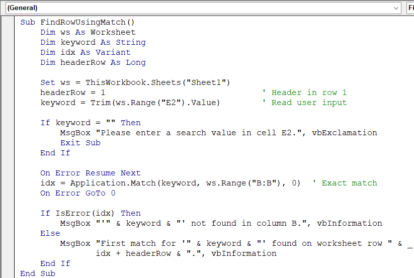 Retrieve the Row Number with WorksheetFunction.Match