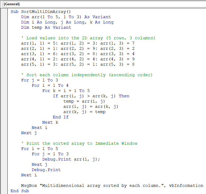 Loading and Sorting a Multidimensional Array by Each Column Using VBA