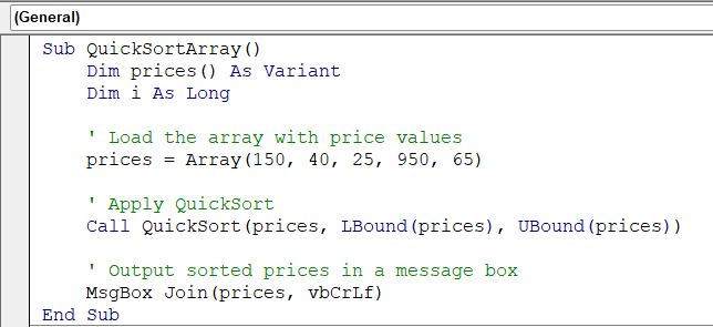 Using QuickSort to Sort a 1D Array in VBA
