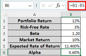 Calculating Alpha with Single Portfolio & Market Returns