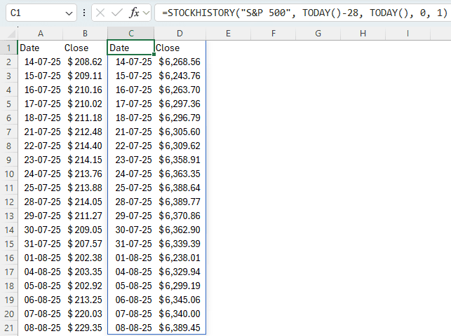 Calculating Beta in Excel