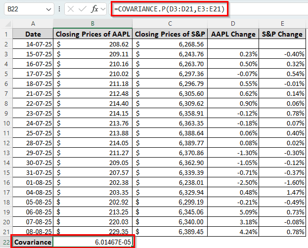 Combining COVARIANCE.P and VAR.P to Calculate Beta