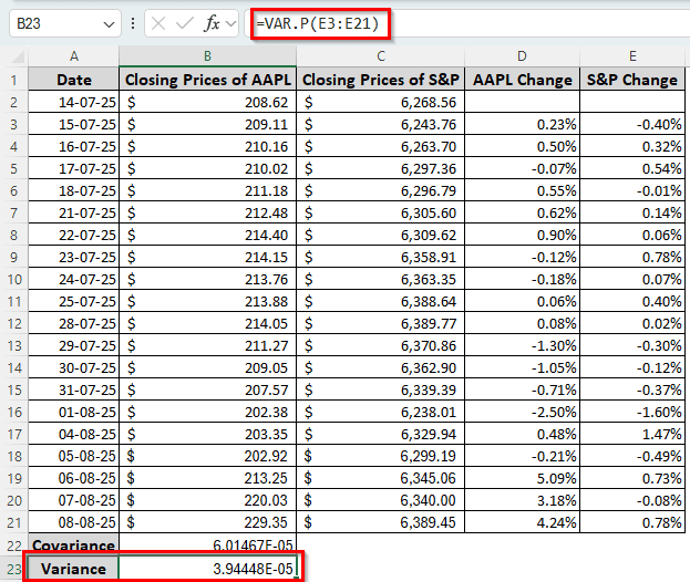 Combining COVARIANCE.P and VAR.P to Calculate Beta