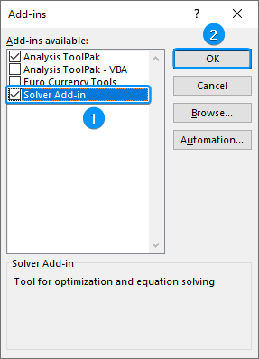 Activating Solver add-in
