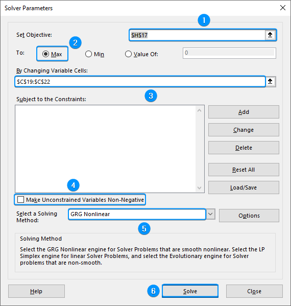 Solver inputs