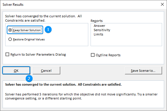 Keeping solver solution for the coefficients in logistic regression in Excel