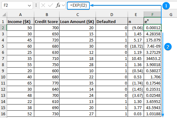 Calculating exponentital values