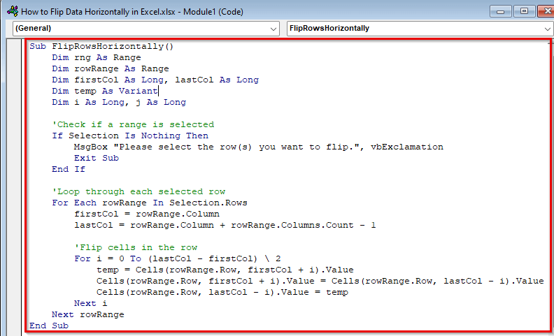 Flip Data Horizontally Using VBA Macro