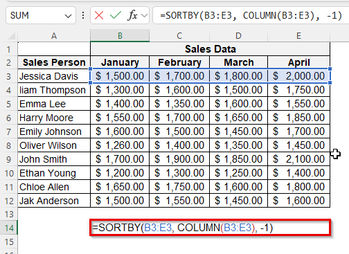 Flip Data Horizontally Using Formulas (SORTBY)