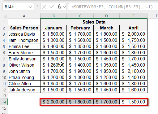 Flip Data Horizontally Using Formulas (SORTBY)