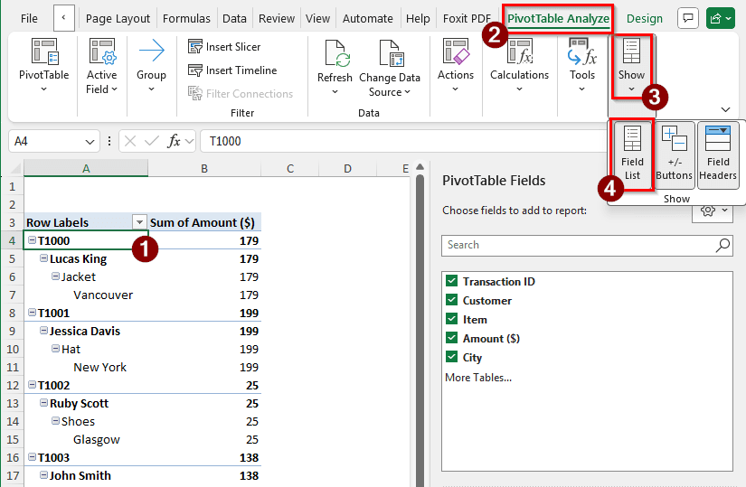 Using the Ribbon Options to Get the Pivot Table Menu Back