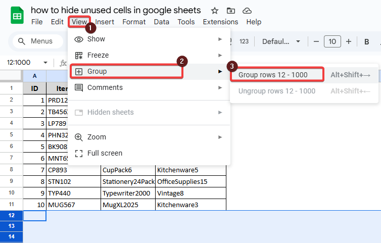 Hiding Rows or Columns as a Group