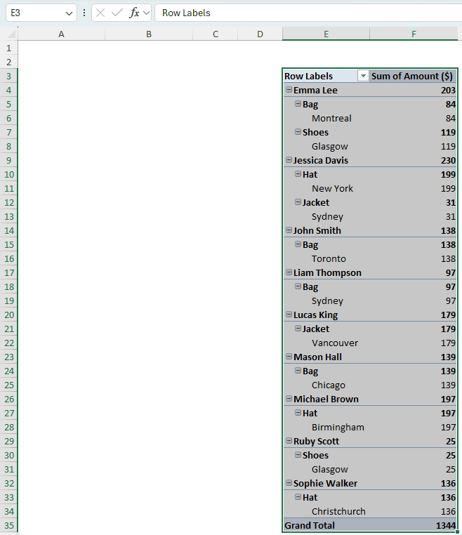 Using the Ribbon to Move the Pivot Table in Excel