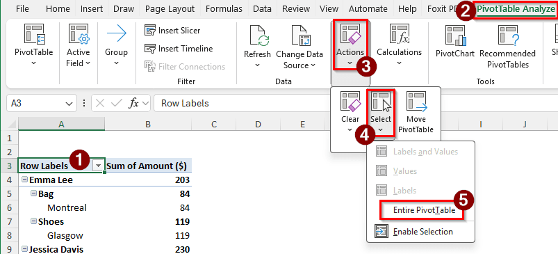 Dragging and Dropping to Move the Pivot Table in Excel