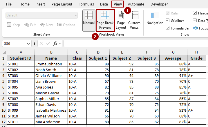 Using Page Break Preview to Show Print Area in Excel