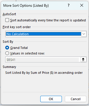 Advanced Sorting Menu