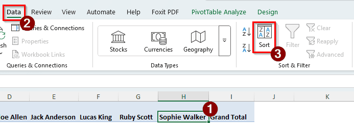 Advanced Sorting Menu